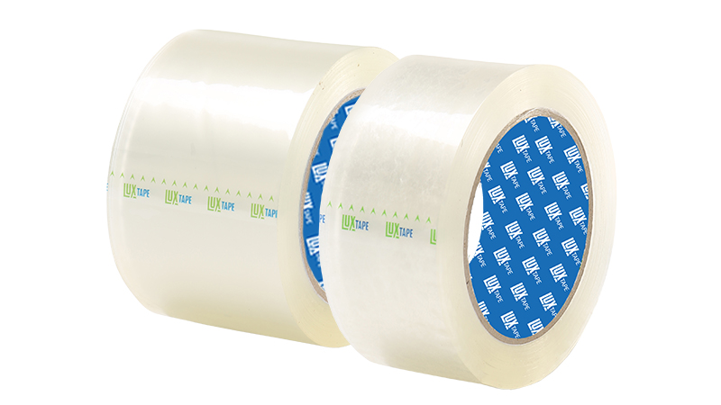 Lux brand clear packing tape roll for sealing shipping boxes.